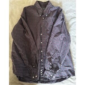 Eddie Bauer Men's XL Button Up Plaid Collar Long Sleeve Shirt Cotton Red Blue